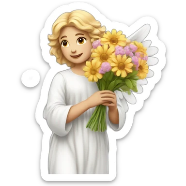 angel with bouquet of flowers sticker