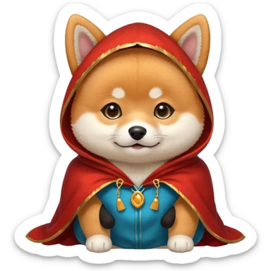 baby shiba dog, in magic red cloak sticker