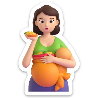 woman holding her stomach and looking at food with longing, expressing hunger sticker