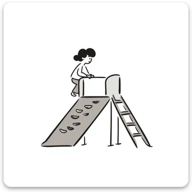 Children's playground slide with ladder in pastel colors (dd9fb0, ffc6d3, a3bfc9, c4bee2, f1b091), hand-drawn doodle style sticker