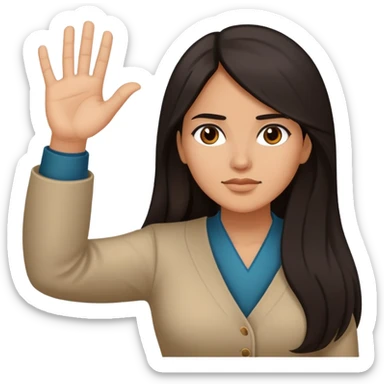 Hispanic woman with long hair, determined, one hand out motioning “no” sticker