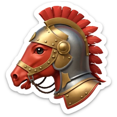 An emoji of a powerful Roman warhorse in full armor, with a feathered helmet. sticker
