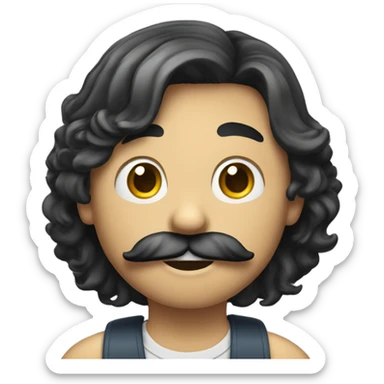 boy with long hair and a mustache speaking into a microphone  sticker