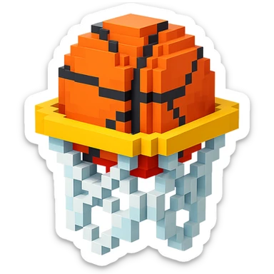 Voxel-style basketball in a net, no background, variation 1. sticker