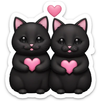 two fat cute black cats love, pink heart, closed mouth, black ears sticker