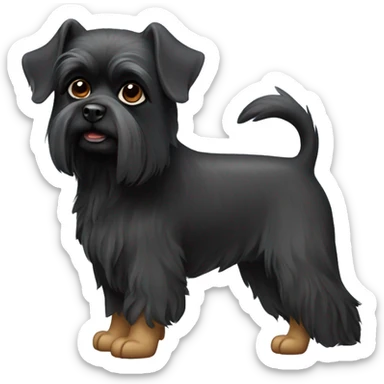 Black dog, a Petit Brabançon (Belgian Griffon). Could you design an emoji that captures this breed’s unique features, such as its flat face, large dark eyes, small size, and smooth coat? Please make it sticker