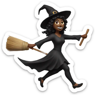 halloween goddess witch sprinting, with a large stride and arms outstretched, broom sticker