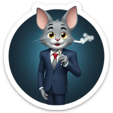 Tom from Tom and Jerry casually smoking a cigarette in a suit as a business man in the moonlight sticker