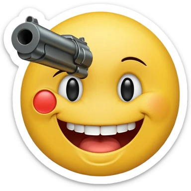 A smiley face puts a gun in its mouth. It cries and laughs at the same time. sticker