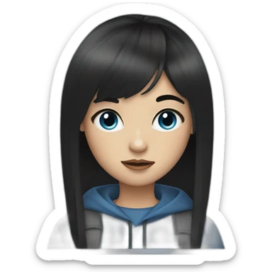 girl with black hair, thick fringe, blue eyes sticker