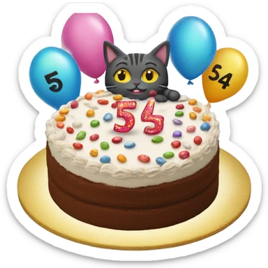 Birthday cake with numbers 5 4 and a two cat in the background sticker