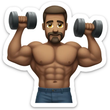 man with very big biceps with dumbell sticker