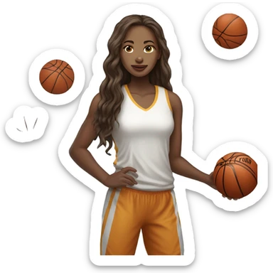 white skintone and brown long hair girl plasy basketball under snow sticker