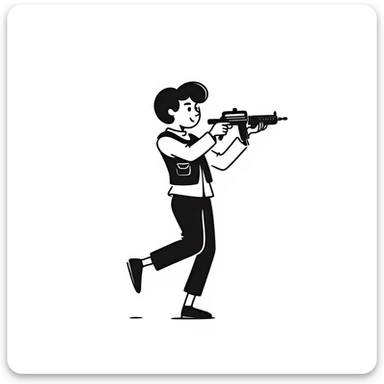 doodle style SWAT figure doing a silly dance, hand-drawn sticker