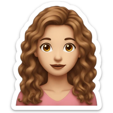 long wavy brown hair girl with thin face and makeup from head to chest sticker