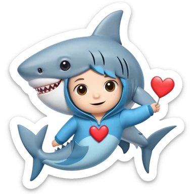 Beat wearing a cute skark clothe whit a heart sticker