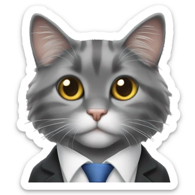 Long-haired gray tuxedo cat boss ￼ sticker