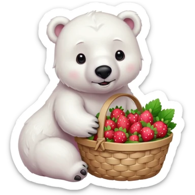 polar bear with a basket of strawberries  sticker