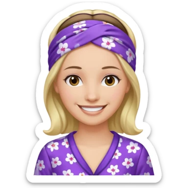 women in purple pyjamas with headband sticker