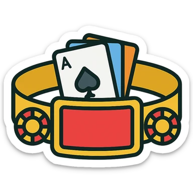 stylized poker bracelet with chips and cards, lineal color icon style, black outlines sticker