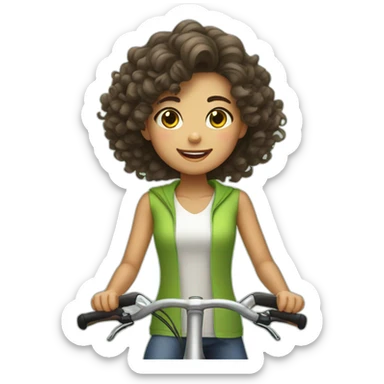 Taiwanese girl with curly hair riding bicycle sticker