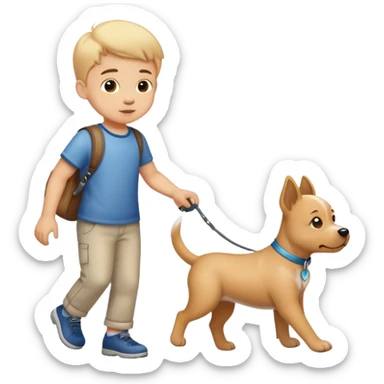 Little boy showing a dog how to walk sticker