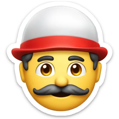 italian man, red plumber hat with white emblem with "M" logo, bulbous nose, bushy moustache sticker