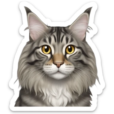 maine coon tabby cat typing in front of a screen sticker