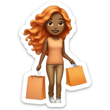 Tan girl with long orange hair wearing cute outfit holding shopping bags sticker