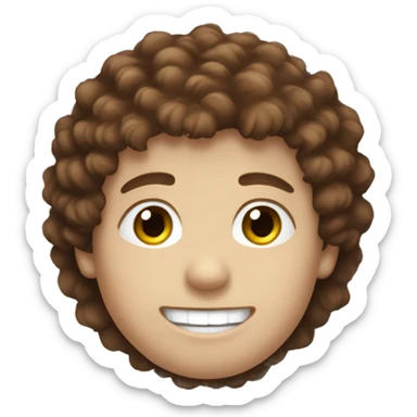 A white  boy with brunette fluffy hair , blue eyes , chubby red cheeky and nice teeth sticker