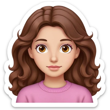 female character, brown eyes, long wavy brown hair, pink jumper sticker