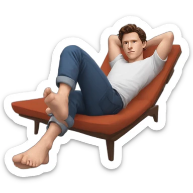 tom holland laying back, soles of feet towards camera sticker
