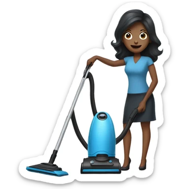 slate blue broom and vacuum cleaner, with a black lady, straight hair, and surprise expression sticker