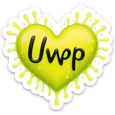 A neon yellow heart with black splashes and The text UVP in the heart sticker