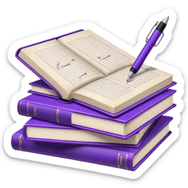 purple studying books with pen scattered sticker