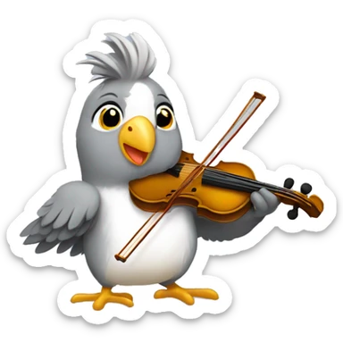 Grey cockatiel playing a fiddle sticker