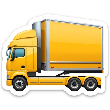 yellow sleeper semi truck with flat bed semi trailer, three-quarters view sticker