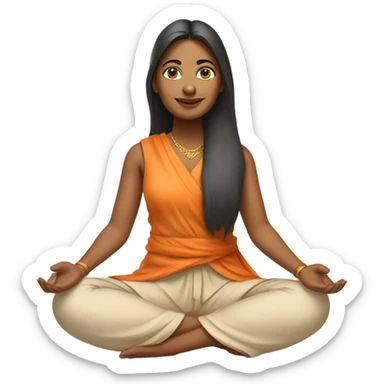 an  yogi Indian woman, sleeveless pastel shirt
  The character should be wearing an orange robe, symbolizing traditional yogic attire. The yogi can be sitting in a lotus position sticker