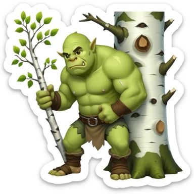 Ogre cutting down a birch tree sticker
