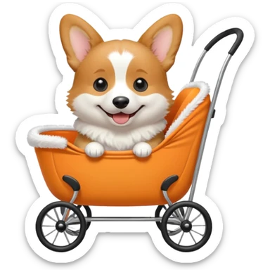 photorealistic corgi in a stroller, emoji style sticker