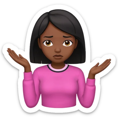 Dark skin girl asking for money with hand out make her more fabulous but still a clean look with a black bob and pink shirt  sticker