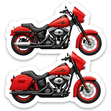 Emoji pequeno de uma moto estilo Harley-Davidson, nas cores preto e vermelho. Design minimalista, traços fortes, visual agressivo, fundo transparente. sticker