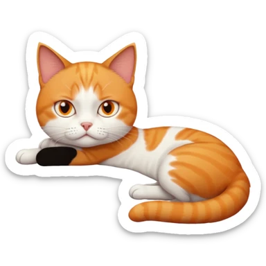 full body frowning tiny short hair ginger and white cat with orange eyes lying down sticker