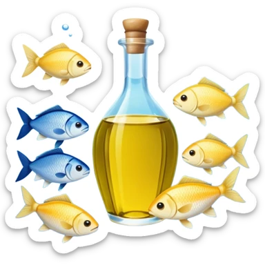Mediterranean cuisine humanless avatar in clean emoji-style illustration. Olive oil, fish, lemon, blue and sunny colors, light and fresh mood, flat design, high contrast. sticker