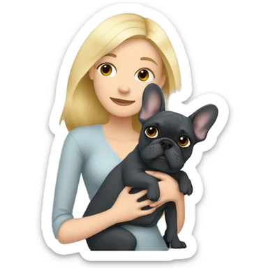 Blonde woman hugging dark gray french bulldog sticker