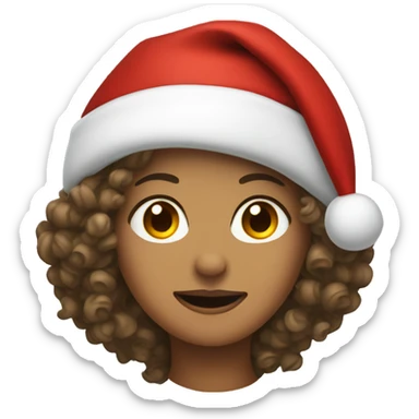 Tan Woman with curly hair wearing Santa hat sticker