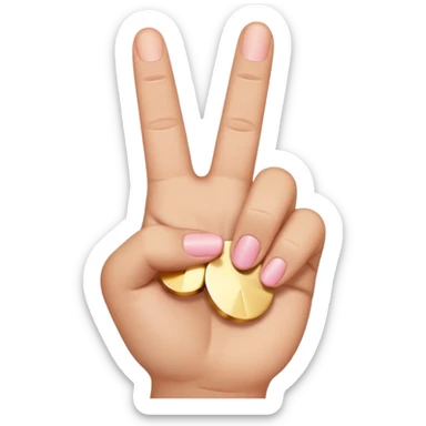 peace sign emoji but with the middle and ring fingers up instead of the index and middle finger. Keep the pinky, index, and thumb down. So the order should be pinky (down) ring finger (up) middle finger (up) index finger (down) thumb (down and on top of the index finger holding it down) sticker