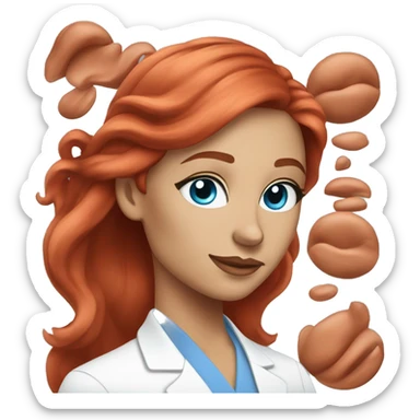 esthetician doing her skincare with long red hair and blue eyes sticker