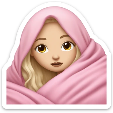 pale white girl with long black hair sleeping in pink blanket sticker