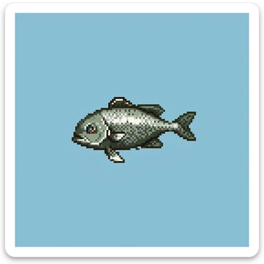 Minecraft cod fish item texture, eye pointing down-left at 45-degree angle, simple square texture, pixel art style sticker